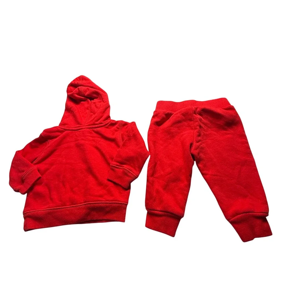 GAP Baby 6-12 Months Red Logo Fleece Hoodie Jogger Sweat‎ Set Outfit Cotton